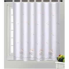 MERCURY TEXTIL - Kitchen Curtains Transparent White with Embroidered Patterns 140 x 140 cm 2 Tab-Top Curtains Kitchen Living Room Half Height Curtains (Coffee)