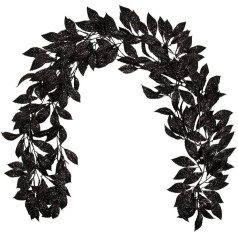 Hollyone Pack of 3 Christmas Garland Glitter, 183 cm Magnolia Leaves Garland, Black Christmas Tree Decoration, Indoor Outdoor Hanging Garland Ornaments for Parties, Holidays, Fireplaces Decoration