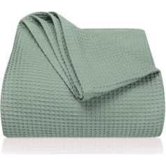 LAYNENBURG Premium Bedspread, 220 x 240 cm, XXL, Waffle Piqué, 100% Cotton, Lightweight Blanket, Waffle Look, Cotton Blanket as a Bed Throw, Sofa Throw, Sofa Throw, Sofa Blanket (Mint Green)