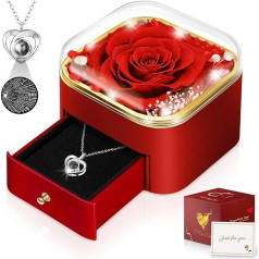 Rose Gifts for Women, Mum, Girlfriend, Eternal Flowers, Preserved Real Rose with I Love You Necklace, Birthday, Anniversary, Valentine's Day, Mother's Day, Christmas