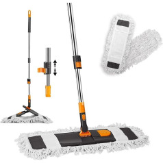 Myiosus Flat Floor Mop, Foldable Mop Set with Two 60 cm Wide Mop Pads and 126 cm Stainless Steel Telescopic Handle, Floor Mop, Flat Mop for Hardwood Tiles Parquet Marble Laminate
