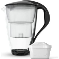 Dafi Crystal Glass Water Filter Jug, 2 L, Water Filter System to Reduce Limescale, Chlorine, BPA-Free, LED Sensor, Water Filter Jug + Water Filter Unimax (Black)
