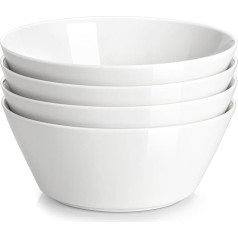 MALACASA REG Series Salad Bowl Set, Soup Bowls, 970 ml Cereal Bowl, Large Soup Bowls with Wide Diameter, Bowl Set Made of Porcelain, Ramen Bowl, White, Pack of 4