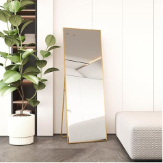 Beauty4U Full Length Mirror 140x50cm Free Standing Hanging or Leaning Large Floor Mirror with Gold Aluminum Alloy Frame for Living Room Bedroom