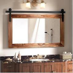 KOHROS Farmhouse Barn Door Mirror, 41 x 26 inches, Rustic Wood Framed Wall Mirror for Bathroom, Living Room, Bedroom, Wall Decoration (Brown)