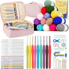 Katech Crochet Set Beginners Adults, Crochet Book, 15 Crochet Yarns for Crochet Knitting, Crochet Accessories Crochet Set with 2.0-6.5 mm Crochet Hooks, 0.6-1.9 mm Mini Crochet Hook, Crochet Jumper,