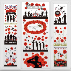 AhfuLife Memorial Day Window Stickers, 10 Sheets Lest We Forget Window Stickers for November 11th Memorial Day, Double Sided Poppy Window Stickers for Decorations (Lest We Forget)