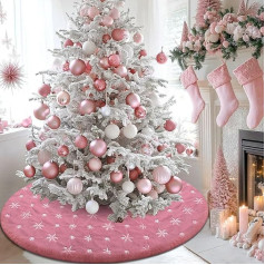 122 cm Christmas Tree Blanket Pink, Pink Christmas Tree Skirt Fur with Silver Sequins Snowflakes, Christmas Tree Blanket for Christmas Decoration for Winter, Autumn, New Year, Thanksgiving, Holiday