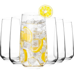 Homiu, Florence Design Tumblr Highball Long Drink Glasses Set of 6, Capacity 480 ml - Dishwasher Safe - Dinner Party for Juice, Cocktails - High Quality/Elegant - Mouth-Blown