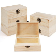 BELLE VOUS Pack of 6 Natural Small Wooden Boxes with Lid - 15.2 x 10 x 6 cm - Decorative Jewellery Box Wooden Box for Jewellery, Keepsakes, DIY Art/Crafts & Treasure Chest Wooden Treasure Chest