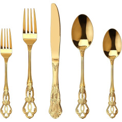 SHEUMNT Beautiful Retro Royal Gold Stainless Steel 20 Piece Cutlery Set, Gold Cutlery Set, Stainless Steel, Gold Cutlery Set, Utensils Including Fork, Spoon and Knife