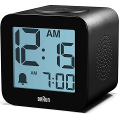 Braun BC25BP Digital Alarm Clock with Voice Output, Snooze Function, Positive LCD Display, Spoken Setting Options and Rising Beep in Black