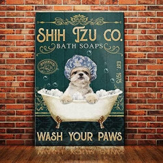 Shih Tzu Dog Bath Soap Company Shih Tzu Dog Gift for Dog Lovers Poster for Home Cafe Bar Garage Metal Sign 8x12 Inch