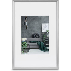 Hama Detroit Picture Frame 40 x 50 cm (Aluminium Frame, Portrait Format, Landscape Format, for Hanging, Hanging, with Mount, Shatterproof, Picture Size 40 x 50 cm, Polystyrene) Silver