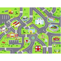 Booooom Jackson Kinder Spielteppich Straße mit Rutschfester Rückseite,Farbenfroher Kinder Teppich für Schlafzimmer und Spielzimmer,Teppich Zum Thema Transport Spielteppich für Junge Mädchen