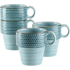 MÄSER Prospero Coffee Mugs Set of 4 Hand-Painted Cups in Catering Quality, Ideal as Cappuccino Cup, Modern Vintage Style, Blue, 350