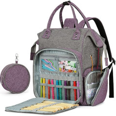 Coopay Multifunctional Knitting Bag Backpack, Travel Crochet Bag with 6 Yarn Eyelets, Large Yarn Storage Bag for Unfinished Projects, Crochet Hooks, Knitting Needles, Wool, Knitting and Crochet