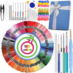 Axmru Embroidery Kit with Punch Needle, 110 Pieces Embroidery Thread, Embroidery Hoop, Embroidery Needles, Cross Stitch Thread, Cross Stitch Kits for Adults and Beginners