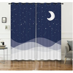 HOSIMA Moon and Star Opaque Blackout Curtains with Eyelets, Set of 2, 117 x 138 cm, Starry Sky Blue Glitter Star Pattern, Watercolour for Bedroom, Living Room (Moon and Star 117 x 138 cm)