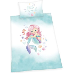 Herding Young Collection Mermaid Bed Linen Set, Pillowcase 65 x 100 cm, Duvet Cover 160 x 210 cm, with Smooth Zip, Cotton