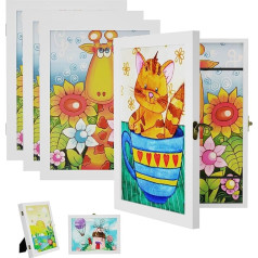 SRIWATANA Children's Picture Frames, Pack of 4 A4 Fillable Picture Frames for Children with Front Opening and Holder for Hanging or Standing Children's Drawings, Art Projects (White, 4 Pieces)
