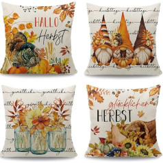 Cirzone Autumn Decorative Autumn Cushion Cover 50 x 50 cm Set of 4 Hello Pumpkin Decorative Autumn Cushion Autumn Decoration for Home Garden Sofa Bedroom
