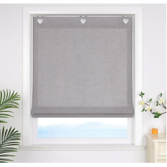 ESLIR Roman Blind No Drilling Plain Curtains Kitchen Opaque Roman Curtains with Hook Hanging Ribbon Blind for Windows No Drilling Grey W x H 100 x 140 cm 1 Piece