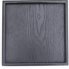 Solid Wood Serving Tray Square Non Slip Tea Coffee Snacks Serving Tray with Raised Edges for Home Kitchen Restaurant (9.5 x 9.5 inch, Black)