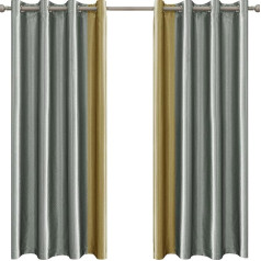 Ystyle Living Room Curtains, Set of 2, Thermal Curtain, Cold Protection, Opaque Curtains, Blackout Curtains, Curtains with Eyelets, Soundproofing Curtain, 140 x 180 cm, Grey Yellow