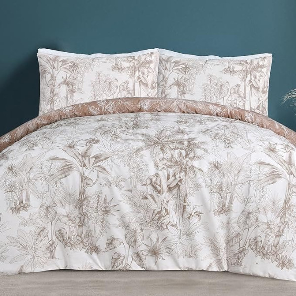 Sleepdown Tropical Monkey Reversible Duvet Cover Set with Pillowcases, Soft Easy Care Bedding - King (230cm x 220cm)