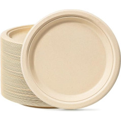 Disposable Paper Plates Rigid 9 Inch 100% Biodegradable and Compostable Strong Dishes for Picnic, Wedding, Party, BBQ