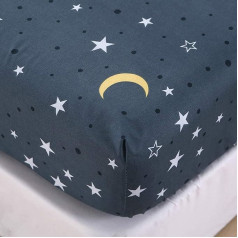Chickw1 Galaxy Fitted Sheet 90 x 200 cm Children's Mattress Protector Star Moon Printed Bed Sheet for Box Spring Bed Microfibre Fitted Sheet up to 25-30 cm High