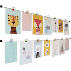 LeTOMA - High-quality steel photo rope with rustic wooden clips 45 mm - photo rope with elegant non-slip coating