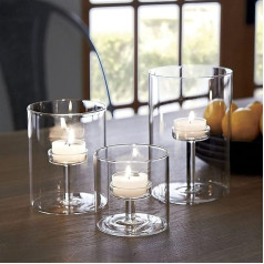 Set of 3 Cylinder Glass Decorative Hurricane Candle Holders, Transparent Votive Holders Table Decoration for Dining Room, Wedding, Parties, Home Decorations