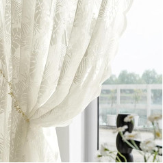 MIULEE White Curtains with Eyelets with Leaf Pattern Bedroom Living Room Modern Style Curtains Set of 2 150 x 225 cm, Ivory White