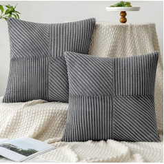 MIULEE Cushion Cover 45 x 45 cm, Dark Grey Corduroy, Set of 2 Cushion Covers, Decorative Cushion Cover, Sofa Cushion, Decorative Cushion, Striped Pattern, Irregular Design for Living Room