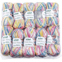 Gründl 3456 08 Happy Kiddy, Pack of 10 x 100g balls of Yarn, Polyacrylic, Candy Color, 39 x 39 x 7 cm
