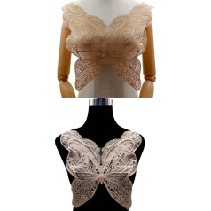 Tsffae 2 Pieces Butterfly Fabric Paste Patches Lace Sewing Collar Embroidered Neckline Trim Applique Embellishments Vintage Trims Wedding Dress Accessories