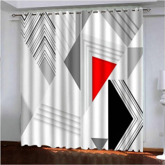 Daesar Curtains with Pattern Living Room Modern Grey White Red Black Geometric 3D Curtain Long Eyelets Opaque 264 x 244 cm Bedroom Blackout Curtains Children's Room Pack of 2