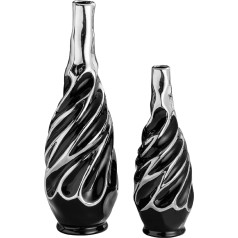 Yundu Black with Silver Pampas Grass Vase - Ideal for Living Room, Shelf, Coffee Table Decoration, Boho & Modern Centerpieces Flower Vases