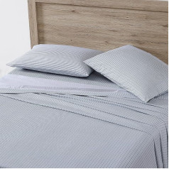 Eddie Bauer Cotton Percale Bed Sheet Set, Fresh and Cool, Stylish Home Decor, Full Stripe, Blue/White