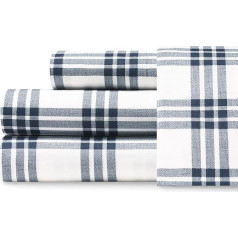Eddie Bauer Flat Sheet Cotton Percale Bedding Set, Fresh and Cool Home Decor, Cotton Percale, Navy Plaid, Queen