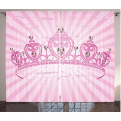 ABAKUHAUS Girls Rustic Curtain Pink Princess Living Room Universal Tape Curtains with Loops and Hooks, 280 x 260 cm, Pink