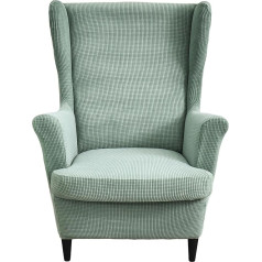 Bezavea Wingback Chair Cover with Cushion Cover, Stretch Wing Chair Slipcover Removable, Washable Polyester, Soft Thick Armchair Sofa Furniture Protector for Hotel Living Room Bedroom (Green)
