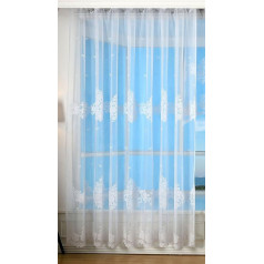 Bogenstore Jacquard Curtain, 245 x 450 cm, Floral Pattern, White, Ruffle Tape, Universal Tape, Pleated Tape, Store, 13140