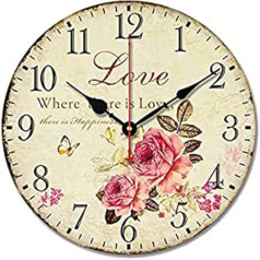SWHONG 12 Inch Wall Clock Flower Silent Rustic Vintage Shabby Chic Bedroom Kitchen Home Decor