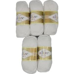 5 x 100 g Ilkadim Export Diva Knitting Yarn Plain 500 g Mercerised Knitting Wool Microfibre Acrylic (White 55)