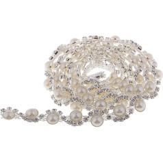 perfk Rhinestone Ribbon Beads Ribbon Rhinestone Chain Rhinestone Pearl Trim Decoration for Wedding Dress Cake Christmas
