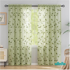 NHNHN Sheer Voile Curtains 2 Panels Rod Pocket Embroidered Window Curtains Light Filtering Green Sheer Curtains for Living Room (Van Gogh's Peas-409, 52
