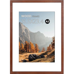 A2 Poster Frame, 16.5 x 23.5 inch, Brown Natural Wood Picture Frame with Polished Perspex Glass, Easy to Hang, Picture A2 without Mount or A3 with Mount for Horizontal and Vertical